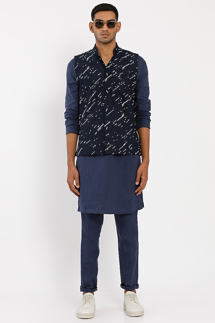 Navy Blue Cotton Bundi Jacket by Son Of A Noble SNOB Men at Pernia's Pop Up Shop