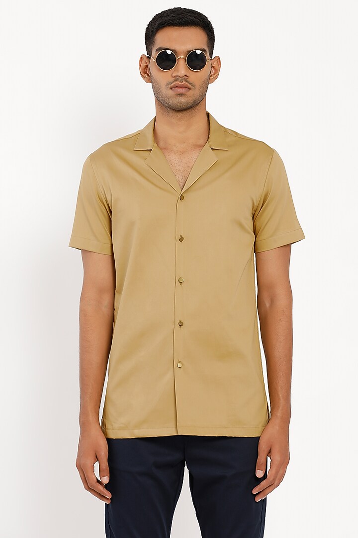 Gold Cotton Party Wear Shirt by Son Of A Noble SNOB Men at Pernia's Pop Up Shop