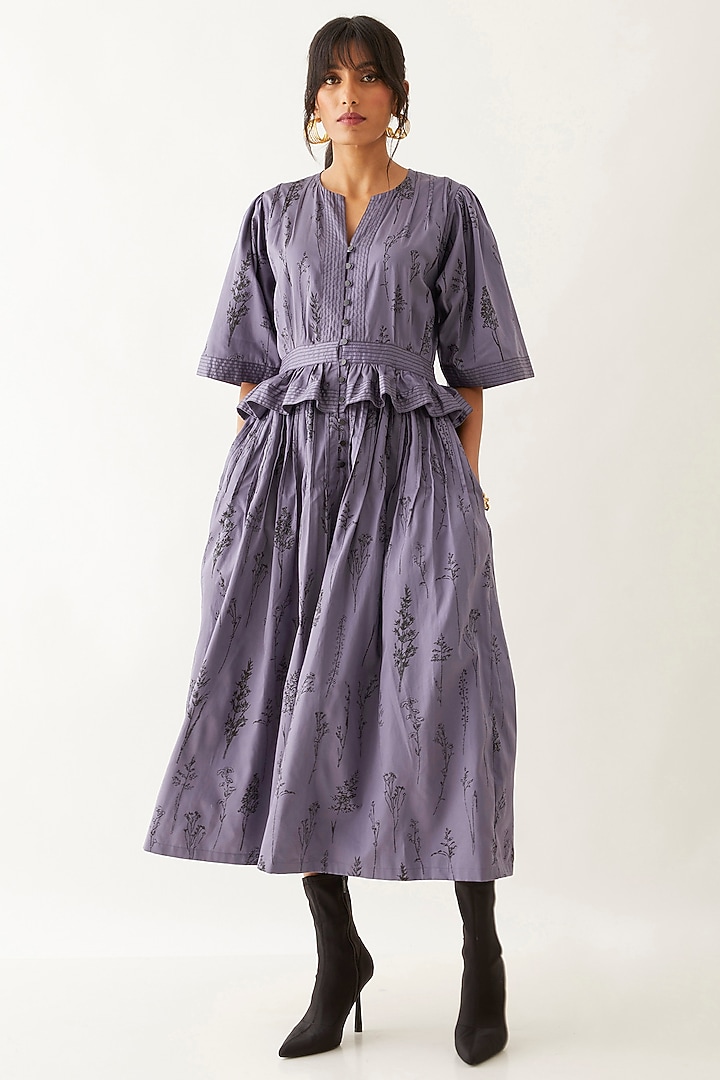 Twilight-Colored Cotton Satin Printed Midi Vacation Dress by SNOB at Pernia's Pop Up Shop