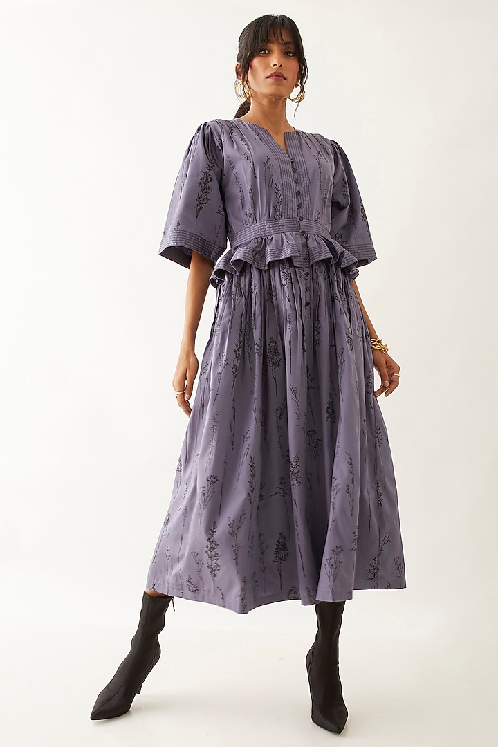 Twilight-Colored Cotton Satin Printed Midi Vacation Dress by SNOB at Pernia's Pop Up Shop