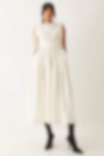 Off-White Cotton Satin Printed Midi Vacation Dress by SNOB at Pernia's Pop Up Shop