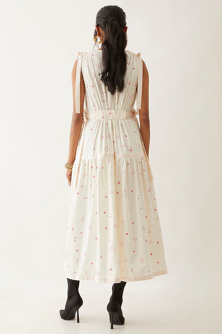 Off-White Cotton Satin Printed Midi Vacation Dress by SNOB at Pernia's Pop Up Shop