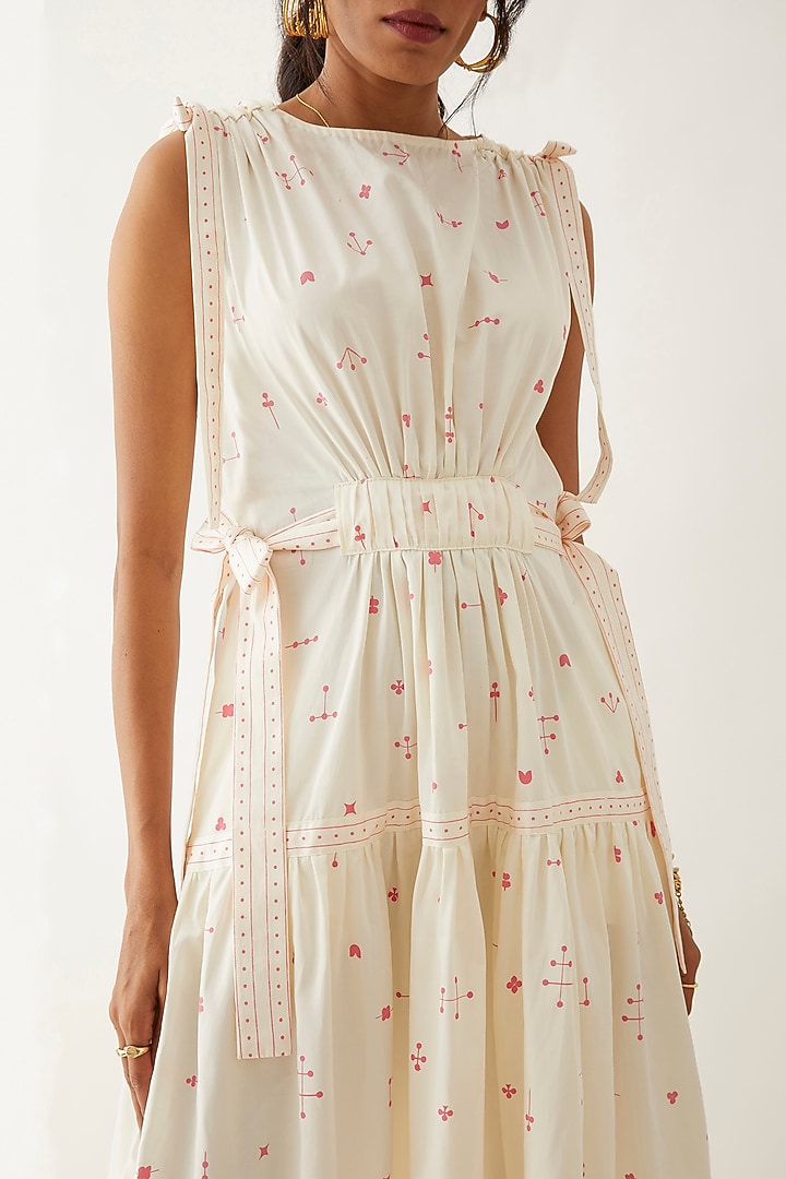 Off-White Cotton Satin Printed Midi Vacation Dress by SNOB at Pernia's Pop Up Shop