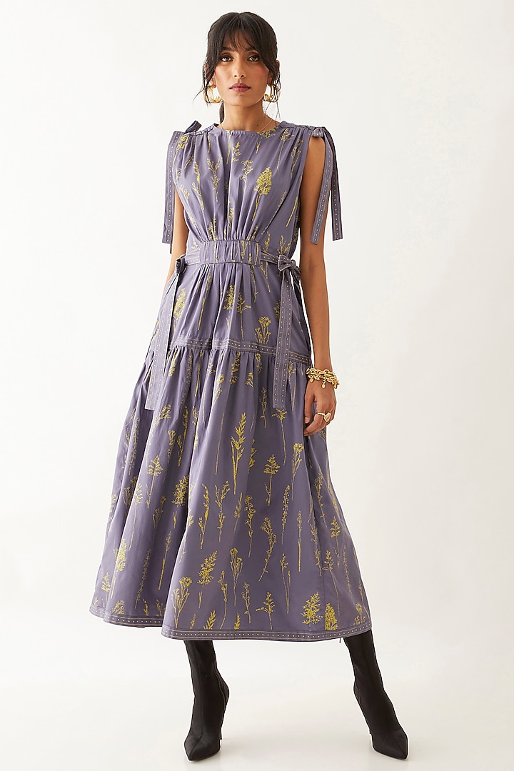 Twilight-Colored Cotton Satin Printed Midi Vacation Dress by SNOB at Pernia's Pop Up Shop