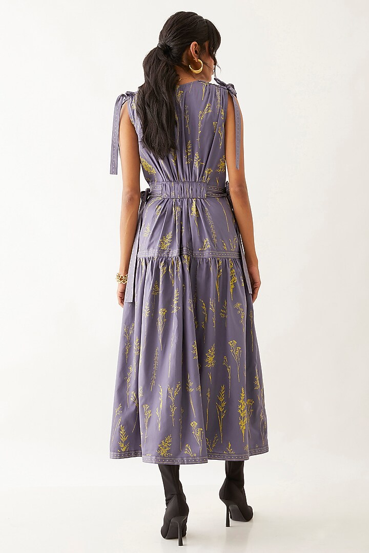 Twilight-Colored Cotton Satin Printed Midi Vacation Dress by SNOB at Pernia's Pop Up Shop
