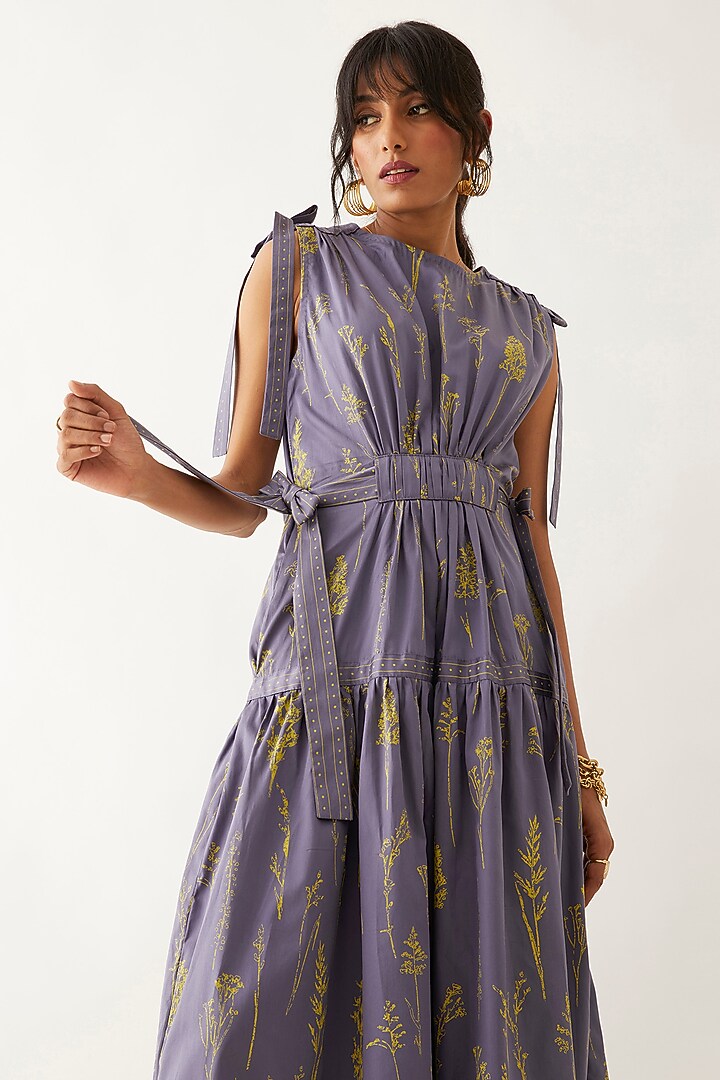 Twilight-Colored Cotton Satin Printed Midi Vacation Dress by SNOB at Pernia's Pop Up Shop