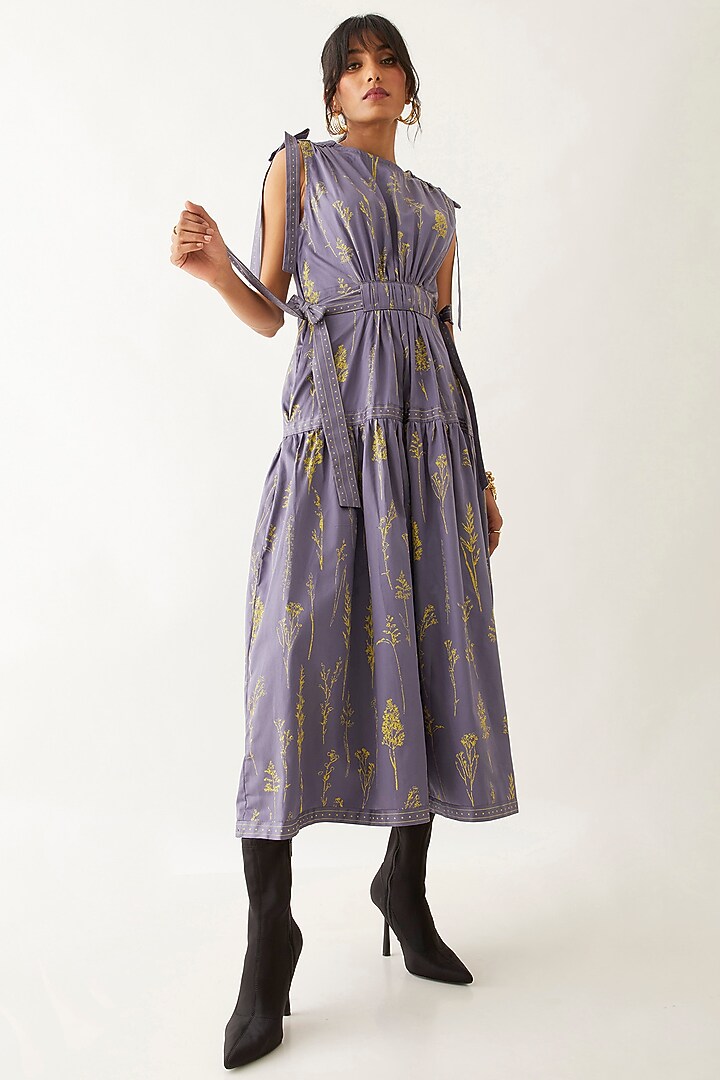 Twilight-Colored Cotton Satin Printed Midi Vacation Dress by SNOB at Pernia's Pop Up Shop