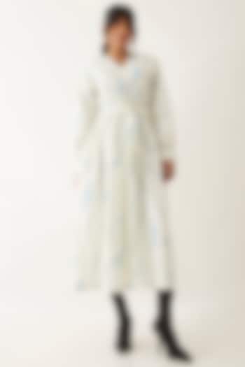 Off-White Cotton Satin Printed Midi Vacation Dress by SNOB at Pernia's Pop Up Shop