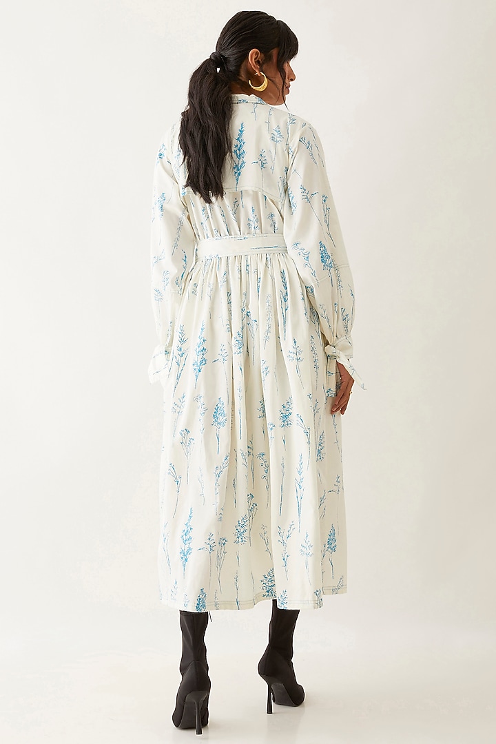 Off-White Cotton Satin Printed Midi Vacation Dress by SNOB at Pernia's Pop Up Shop