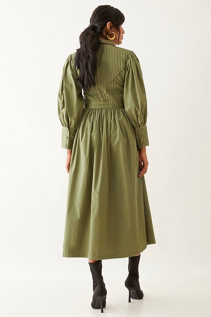 Sage Cotton Satin Gathered Midi Vacation Dress by SNOB at Pernia's Pop Up Shop