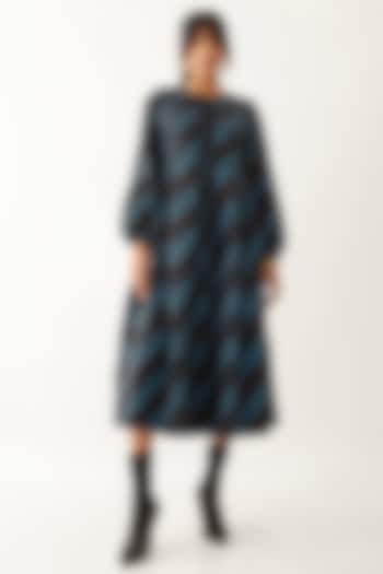 Black Cotton Satin Printed Midi Vacation Dress by SNOB at Pernia's Pop Up Shop