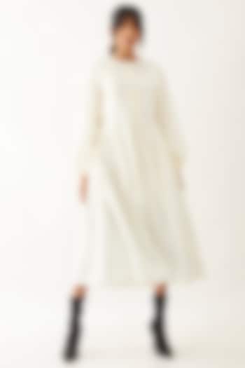 Off-White Cotton Satin Printed Midi Vacation Dress by SNOB at Pernia's Pop Up Shop