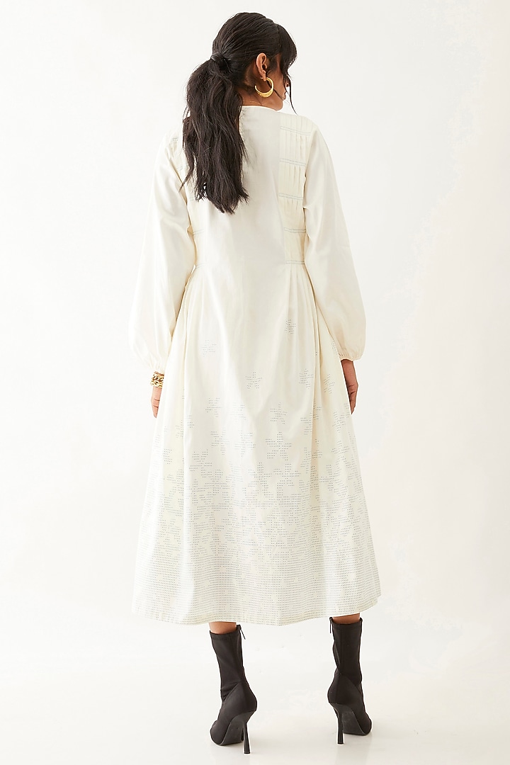 Off-White Cotton Satin Printed Midi Vacation Dress by SNOB at Pernia's Pop Up Shop