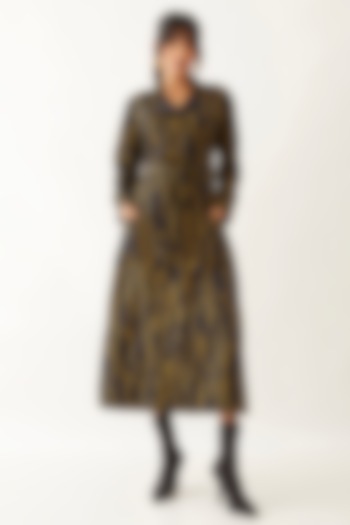 Black Cotton Satin Printed Midi Vacation Dress by SNOB at Pernia's Pop Up Shop