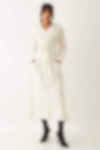 Off-White Cotton Satin Printed Midi Vacation Dress by SNOB at Pernia's Pop Up Shop