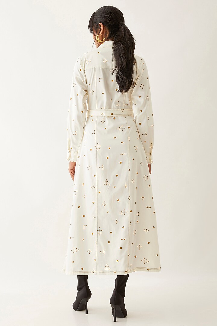 Off-White Cotton Satin Printed Midi Vacation Dress by SNOB at Pernia's Pop Up Shop