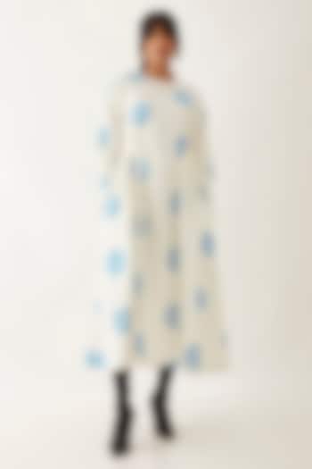 Off-White Cotton Satin Printed Vacation Dress by SNOB at Pernia's Pop Up Shop