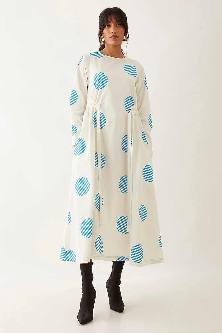 Off-White Cotton Satin Printed Vacation Dress by SNOB at Pernia's Pop Up Shop