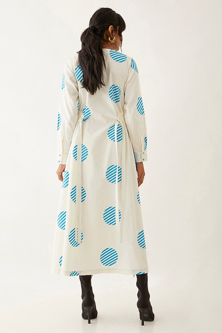 Off-White Cotton Satin Printed Vacation Dress by SNOB at Pernia's Pop Up Shop