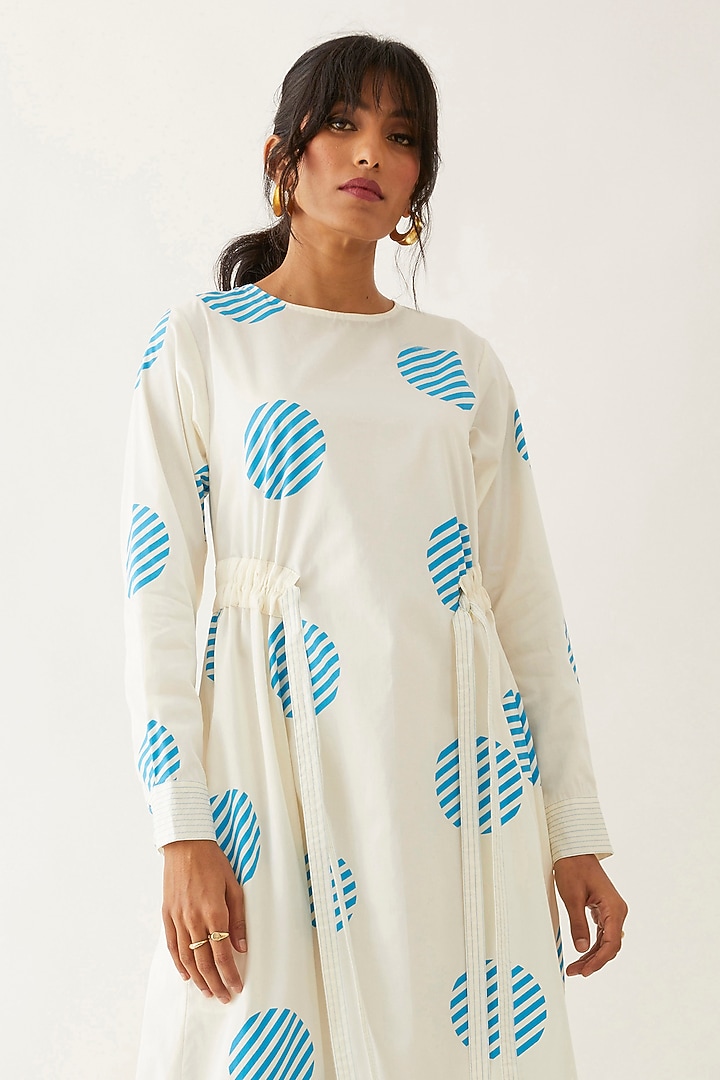 Off-White Cotton Satin Printed Vacation Dress by SNOB at Pernia's Pop Up Shop
