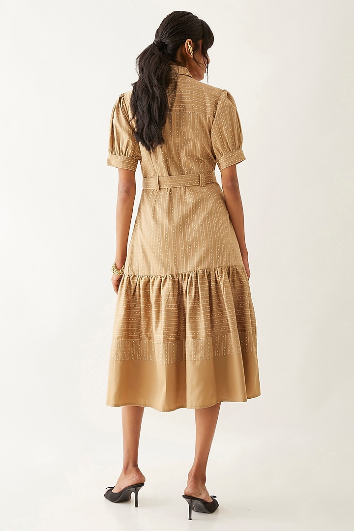 Sand Cotton Satin Printed Vacation Dress by SNOB at Pernia's Pop Up Shop