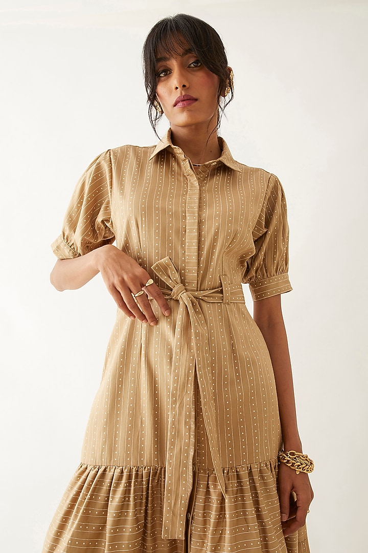 Sand Cotton Satin Printed Vacation Dress by SNOB at Pernia's Pop Up Shop