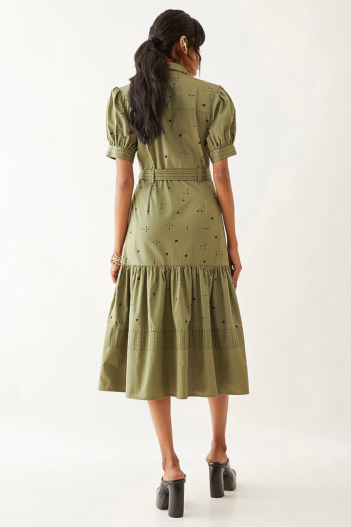 Sage Cotton Satin Printed Vacation Dress by SNOB at Pernia's Pop Up Shop