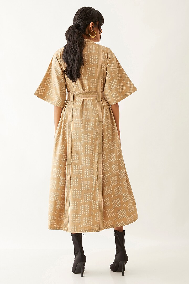 Sand Cotton Satin Printed Vacation Dress by SNOB at Pernia's Pop Up Shop