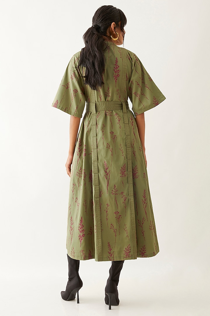 Sage Cotton Satin Printed Vacation Dress by SNOB at Pernia's Pop Up Shop