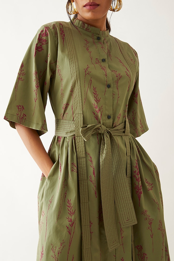 Sage Cotton Satin Printed Vacation Dress by SNOB at Pernia's Pop Up Shop