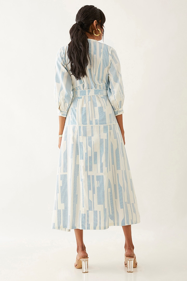 Off-White Cotton Satin Printed Vacation Dress by SNOB at Pernia's Pop Up Shop