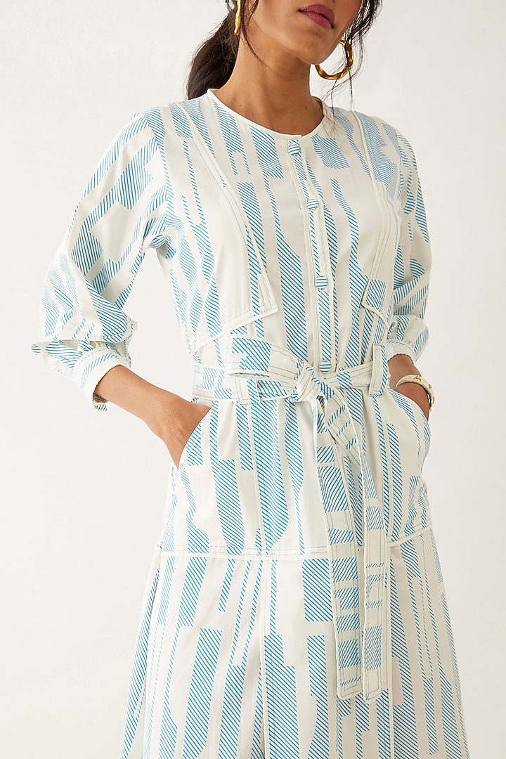 Off-White Cotton Satin Printed Vacation Dress by SNOB at Pernia's Pop Up Shop