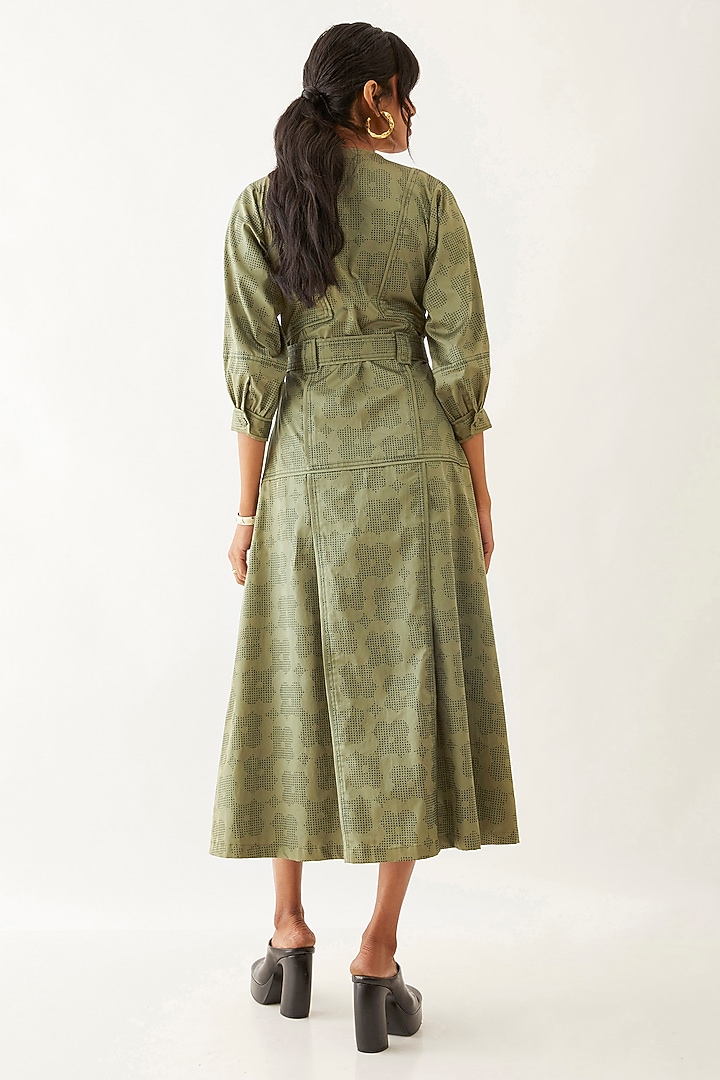 Sage Cotton Satin Printed Vacation Dress by SNOB at Pernia's Pop Up Shop