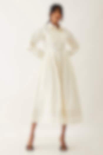 Off-White Cotton Satin Printed Vacation Dress by SNOB at Pernia's Pop Up Shop