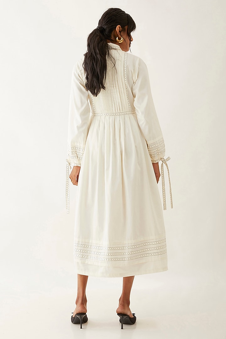 Off-White Cotton Satin Printed Vacation Dress by SNOB at Pernia's Pop Up Shop