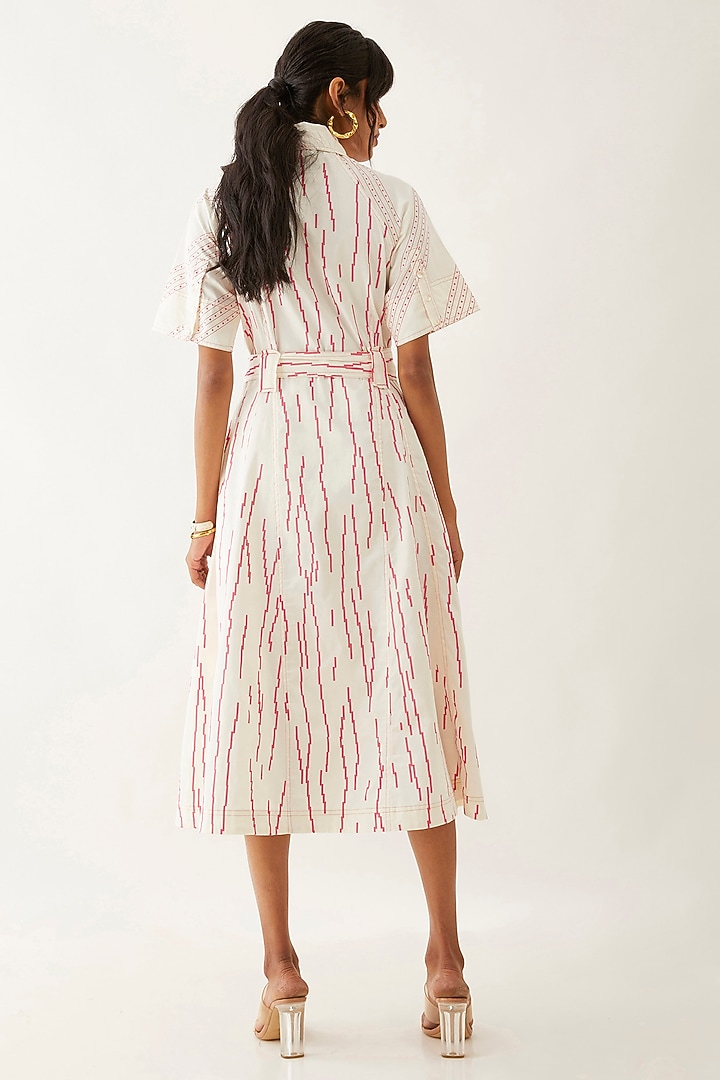 Off-White Cotton Satin Printed Vacation Dress by SNOB at Pernia's Pop Up Shop