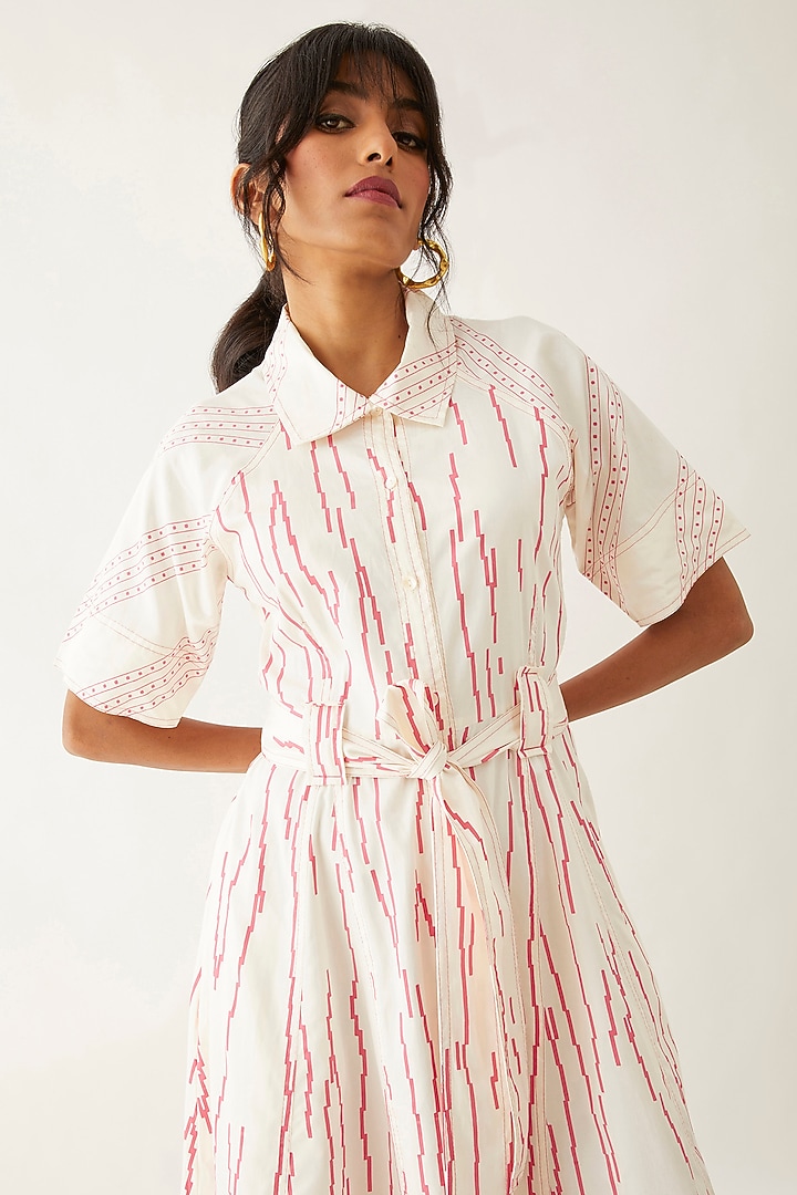 Off-White Cotton Satin Printed Vacation Dress by SNOB at Pernia's Pop Up Shop