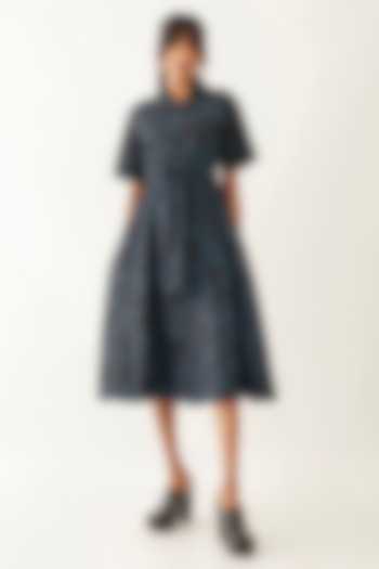 Black Cotton Satin Printed Vacation Dress by SNOB at Pernia's Pop Up Shop