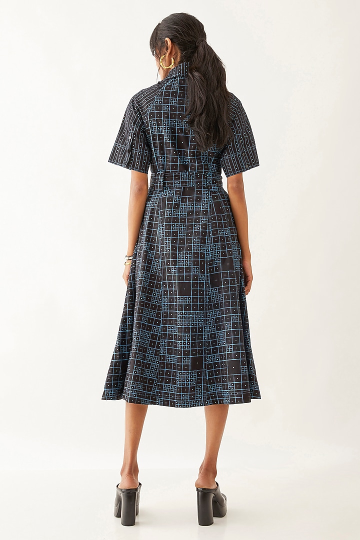 Black Cotton Satin Printed Vacation Dress by SNOB at Pernia's Pop Up Shop