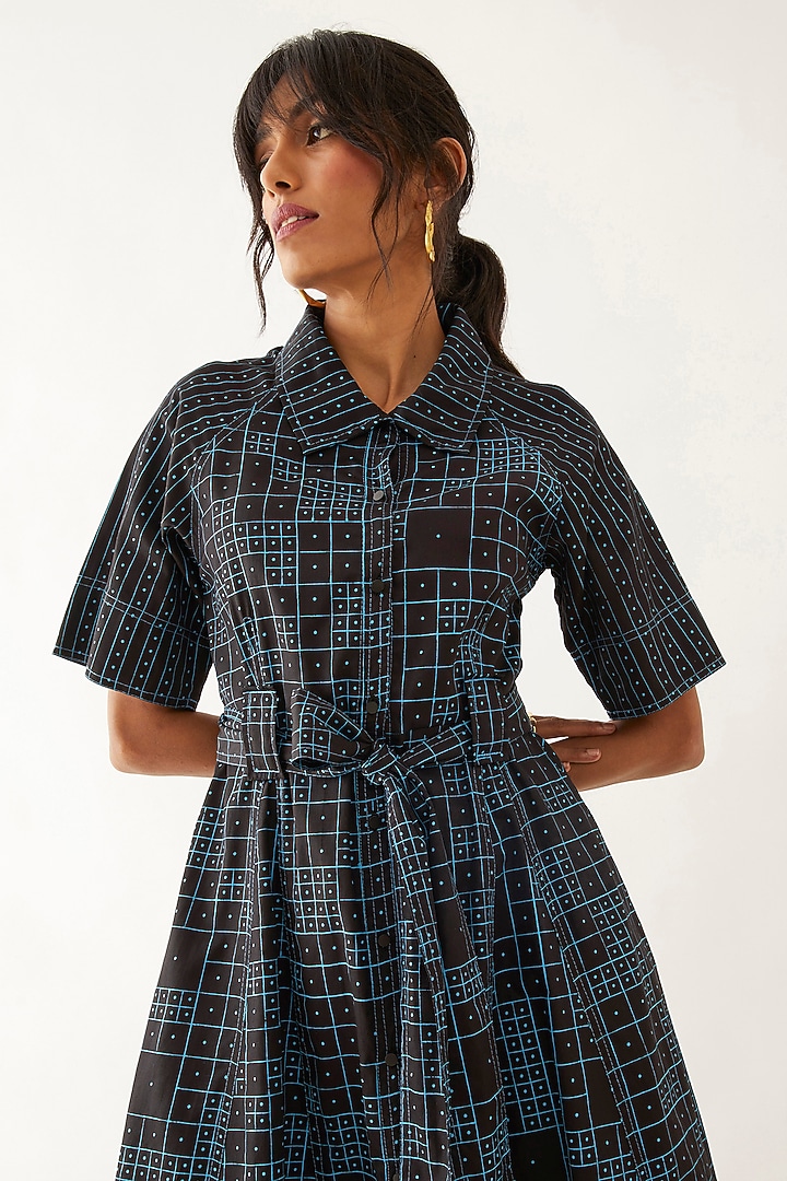 Black Cotton Satin Printed Vacation Dress by SNOB at Pernia's Pop Up Shop