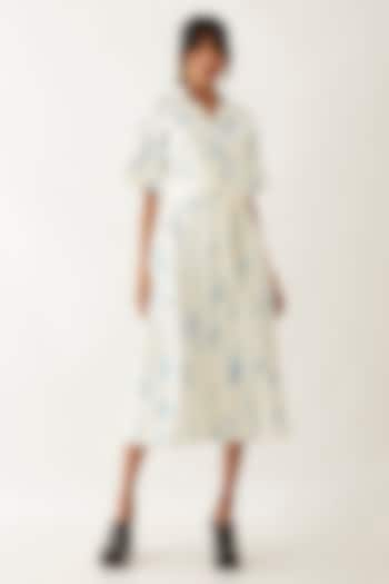 Off-White Cotton Satin Printed Dress by SNOB at Pernia's Pop Up Shop