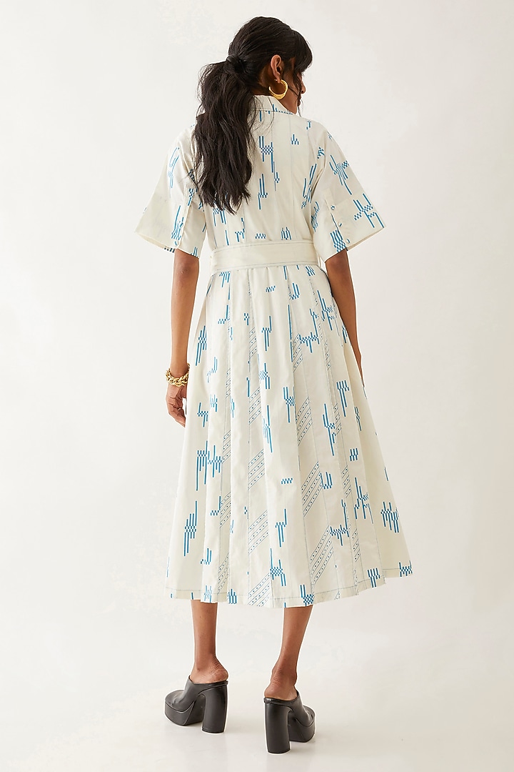 Off-White Cotton Satin Printed Vacation Dress by SNOB at Pernia's Pop Up Shop