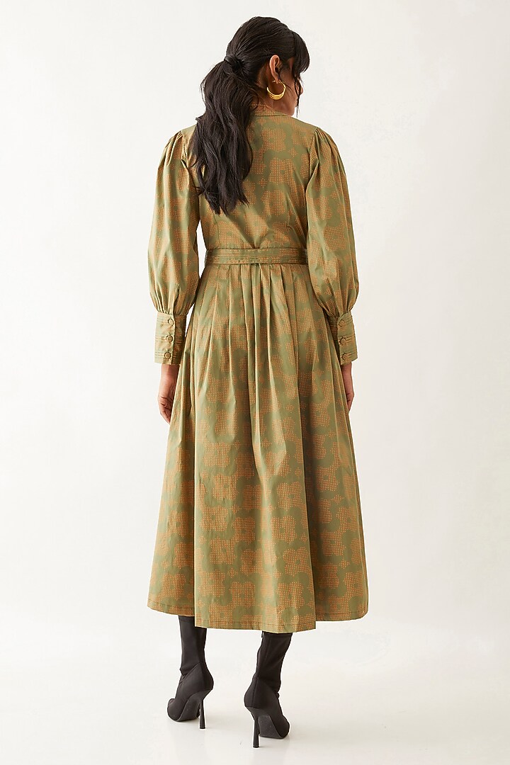 Sage Cotton Satin Printed Vacation Dress by SNOB at Pernia's Pop Up Shop