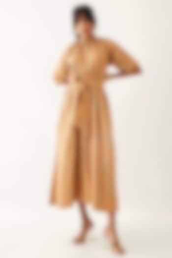 Sand Colored Cotton Satin Printed Dress by SNOB at Pernia's Pop Up Shop