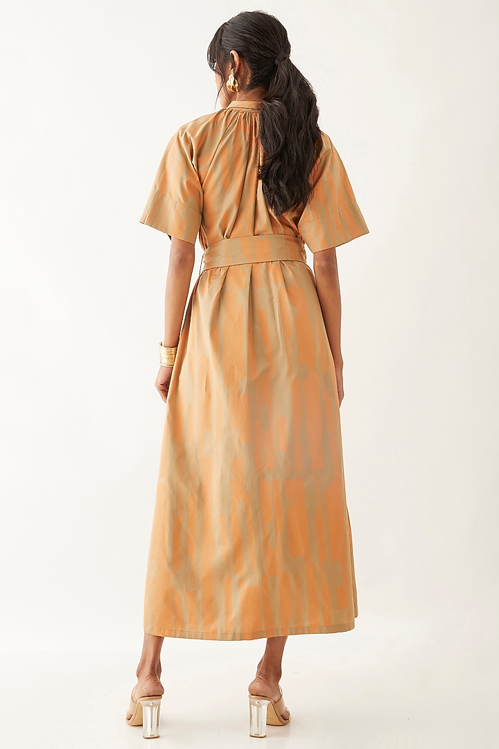 Sand Colored Cotton Satin Printed Vacation Dress by SNOB at Pernia's Pop Up Shop