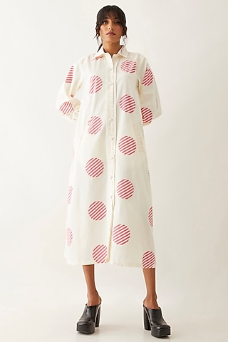 Off-White Cotton Satin Printed Dress by SNOB