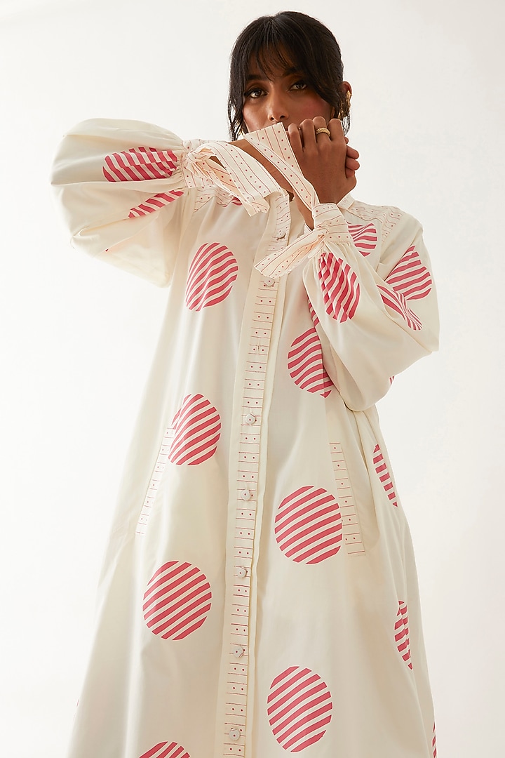 Off-White Cotton Satin Printed Vacation Dress by SNOB at Pernia's Pop Up Shop