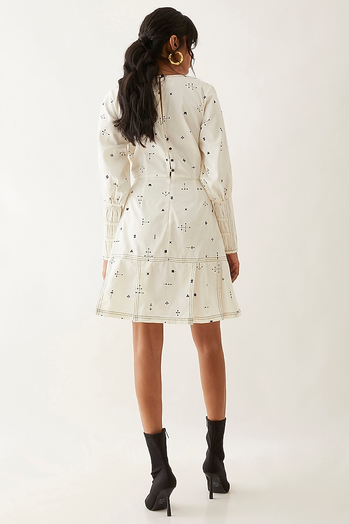 Off-White Cotton Satin Printed Vacation Dress by SNOB at Pernia's Pop Up Shop