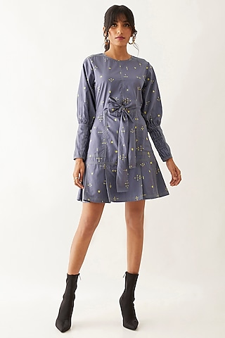 Twilight-Colored Cotton Satin Printed Dress by SNOB