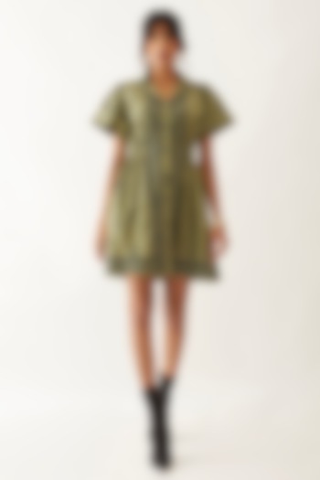 Sage Cotton Satin Printed Vacation Dress by SNOB at Pernia's Pop Up Shop